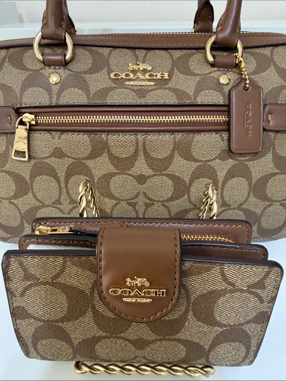 Coach Brown Signature Canvas Satchel and Wallet Set